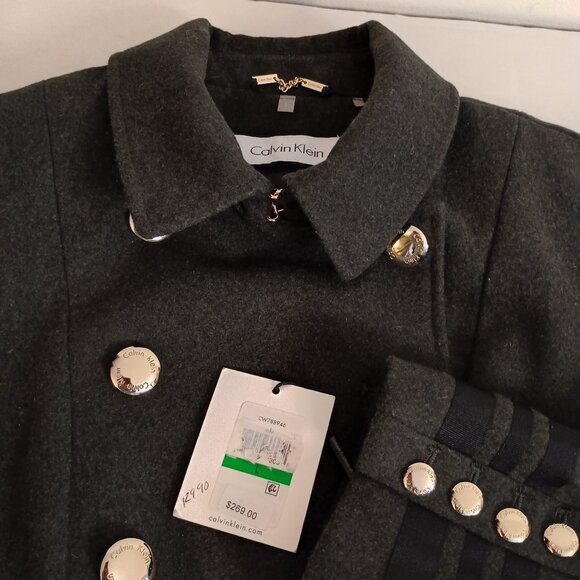 Calvin Klein Military Wool Blend Double Breasted Jacket Green Women's L NWT Flaw - Picture 4 of 14